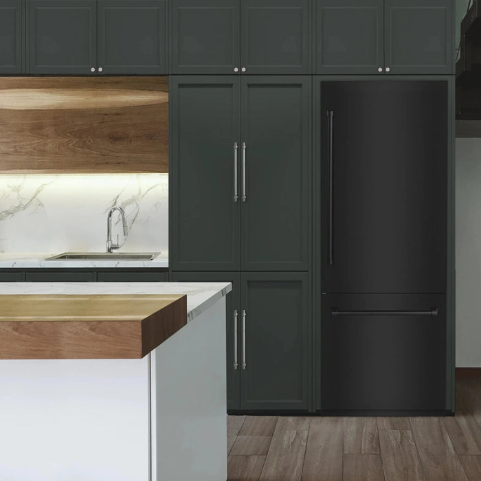 ZLINE 30" 16.1 cu. ft. Built - In 2 - Door Bottom Freezer Refrigerator with Internal Water and Ice Dispenser in Black Stainless Steel - RBIV - BS - 30 - Farmhouse Kitchen and Bath