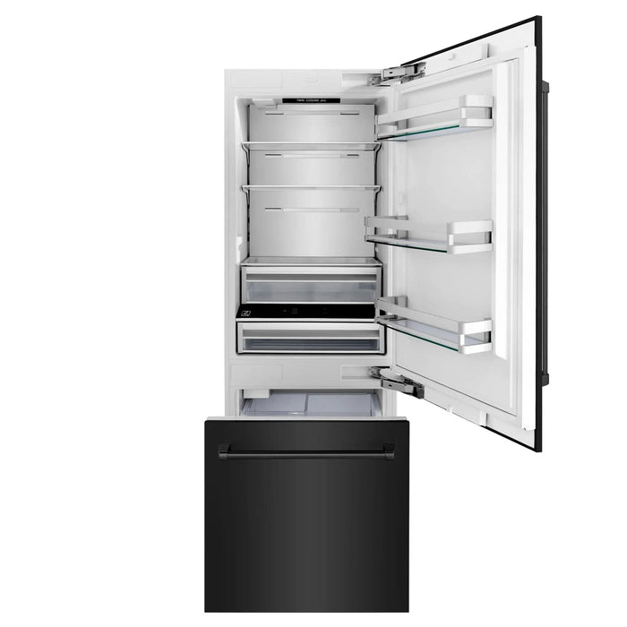 ZLINE 30" 16.1 cu. ft. Built - In 2 - Door Bottom Freezer Refrigerator with Internal Water and Ice Dispenser in Black Stainless Steel - RBIV - BS - 30 - Farmhouse Kitchen and Bath