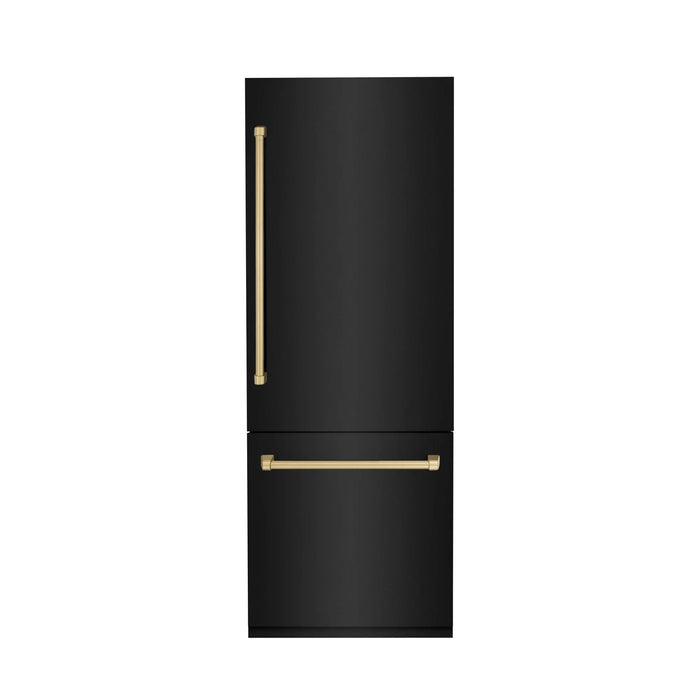 ZLINE 30" Autograph 16.1 cu. ft. 2 - Door Bottom Freezer Fridge Water/Ice Dispenser Black Stainless Steel Champagne Bronze Accents RBIVZ - BS - 30 - CB - Farmhouse Kitchen and Bath