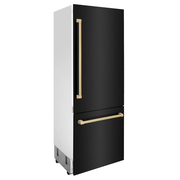ZLINE 30" Autograph 16.1 cu. ft. 2 - Door Bottom Freezer Fridge Water/Ice Dispenser Black Stainless Steel Champagne Bronze Accents RBIVZ - BS - 30 - CB - Farmhouse Kitchen and Bath