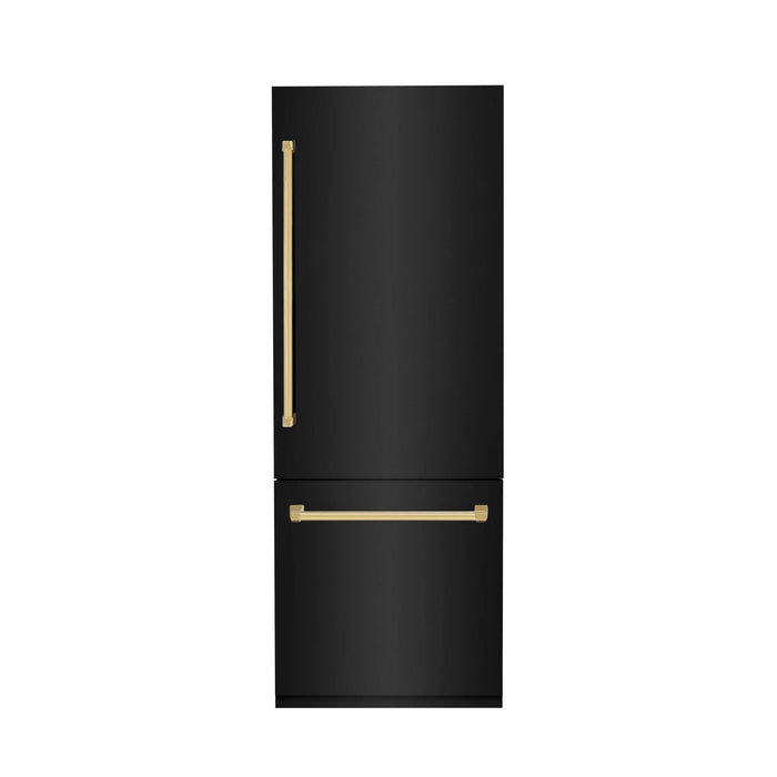 ZLINE 30" Autograph 16.1 cu. ft. 2 - Door Bottom Freezer Fridge Water/Ice Dispenser Black Stainless Steel Gold Accents RBIVZ - BS - 30 - G - Farmhouse Kitchen and Bath