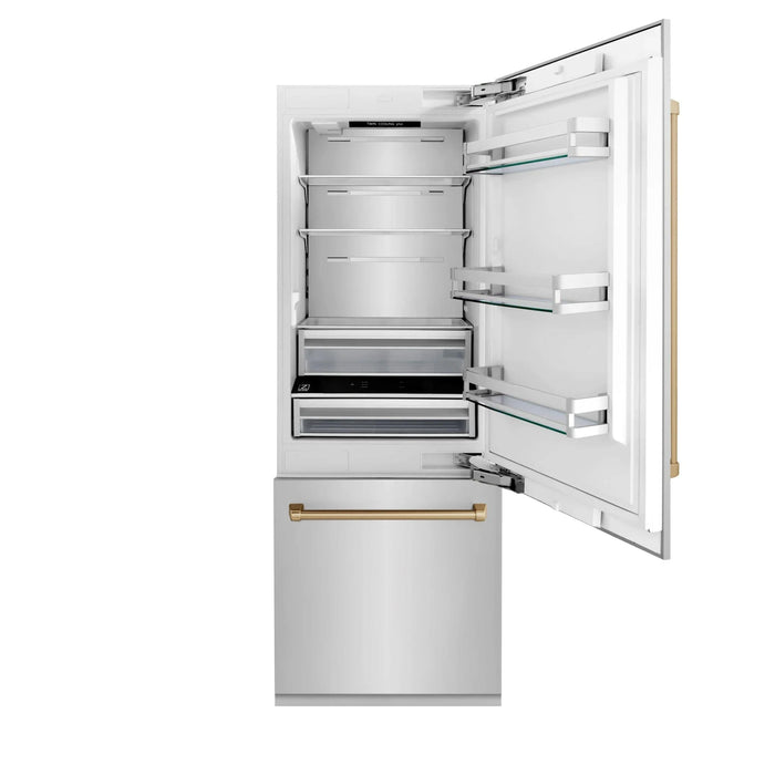 ZLINE 30" Autograph 16.1 cu. ft. 2 - Door Bottom Freezer Fridge Water/Ice Dispenser Stainless Steel Champagne Bronze Accents RBIVZ - 304 - 30 - CB - Farmhouse Kitchen and Bath