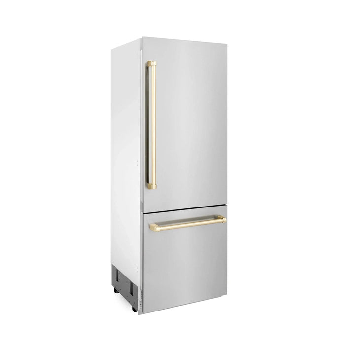ZLINE 30” Autograph 16.1 cu. ft. 2 - Door Bottom Freezer Fridge Water/Ice Dispenser Stainless Steel Gold Accents RBIVZ - 304 - 30 - G - Farmhouse Kitchen and Bath
