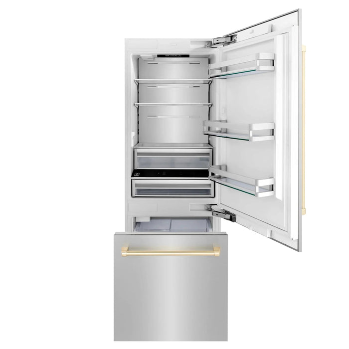 ZLINE 30” Autograph 16.1 cu. ft. 2 - Door Bottom Freezer Fridge Water/Ice Dispenser Stainless Steel Gold Accents RBIVZ - 304 - 30 - G - Farmhouse Kitchen and Bath