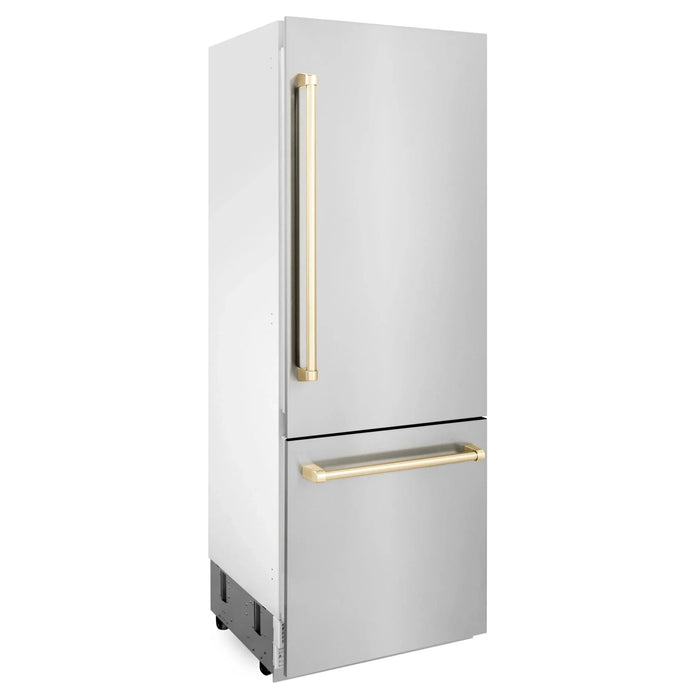 ZLINE 30” Autograph 16.1 cu. ft. 2 - Door Bottom Freezer Fridge Water/Ice Dispenser Stainless Steel Gold Accents RBIVZ - 304 - 30 - G - Farmhouse Kitchen and Bath