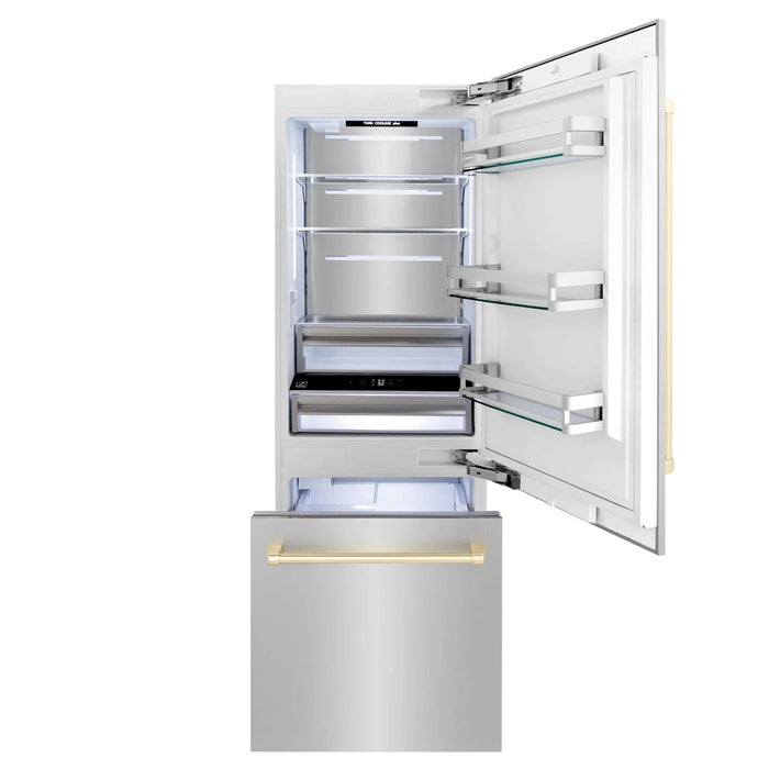 ZLINE 30” Autograph 16.1 cu. ft. 2 - Door Bottom Freezer Fridge Water/Ice Dispenser Stainless Steel Gold Accents RBIVZ - 304 - 30 - G - Farmhouse Kitchen and Bath
