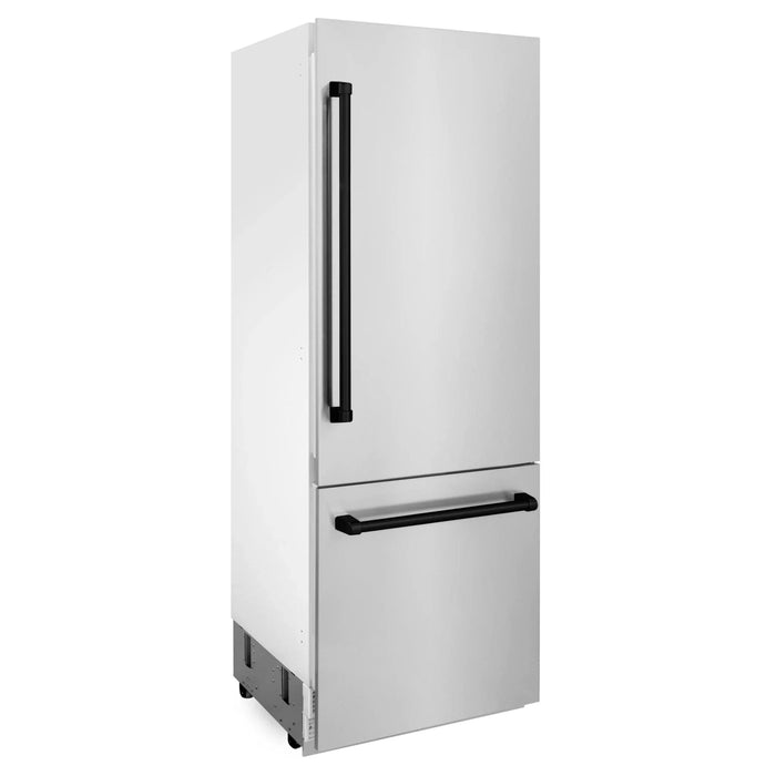 ZLINE 30" Autograph 16.1 cu. ft. 2 - Door Bottom Freezer Fridge Water/Ice Dispenser Stainless Steel Matte Black Accents RBIVZ - 304 - 30 - MB - Farmhouse Kitchen and Bath