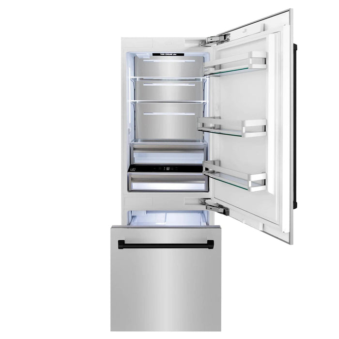 ZLINE 30" Autograph 16.1 cu. ft. 2 - Door Bottom Freezer Fridge Water/Ice Dispenser Stainless Steel Matte Black Accents RBIVZ - 304 - 30 - MB - Farmhouse Kitchen and Bath