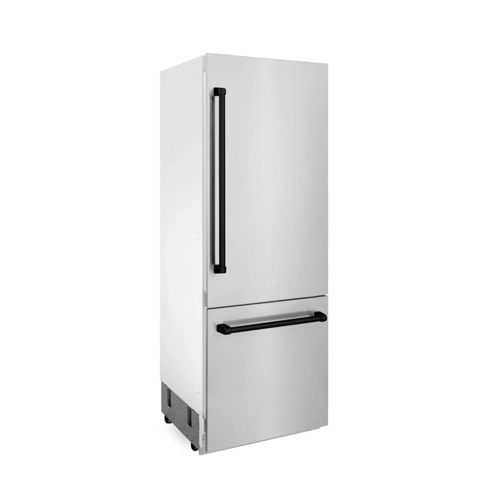 ZLINE 30" Autograph 16.1 cu. ft. 2 - Door Bottom Freezer Fridge Water/Ice Dispenser Stainless Steel Matte Black Accents RBIVZ - 304 - 30 - MB - Farmhouse Kitchen and Bath