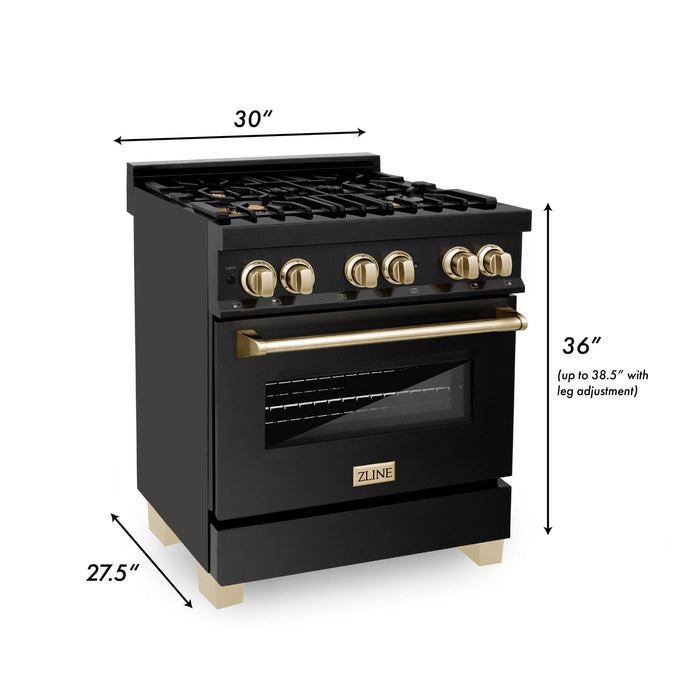 ZLINE 30" Autograph Dual Fuel Range, Black Stainless, Gold, RABZ - 30 - G - Farmhouse Kitchen and Bath