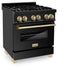 ZLINE 30" Autograph Dual Fuel Range, Black Stainless, Gold, RABZ - 30 - G - Farmhouse Kitchen and Bath