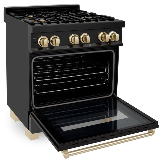 ZLINE 30" Autograph Dual Fuel Range, Black Stainless, Gold, RABZ - 30 - G - Farmhouse Kitchen and Bath