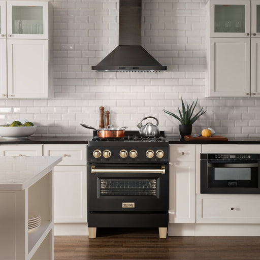 ZLINE 30" Autograph Dual Fuel Range, Black Stainless, Gold, RABZ - 30 - G - Farmhouse Kitchen and Bath