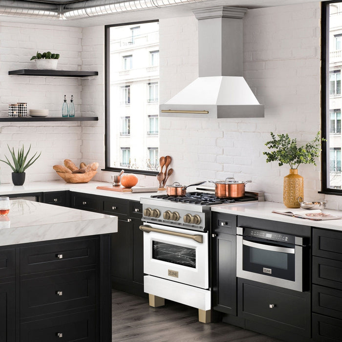 ZLINE 30" Autograph Dual Fuel Range, White Door, Bronze, RAZ - WM - 30 - CB - Farmhouse Kitchen and Bath