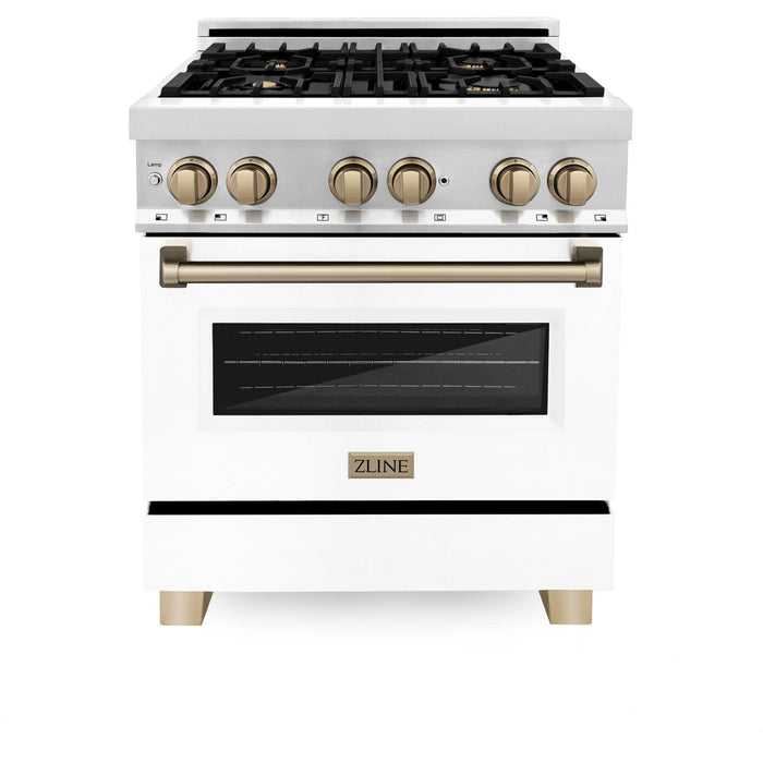 ZLINE 30" Autograph Dual Fuel Range, White Door, Bronze, RAZ - WM - 30 - CB - Farmhouse Kitchen and Bath