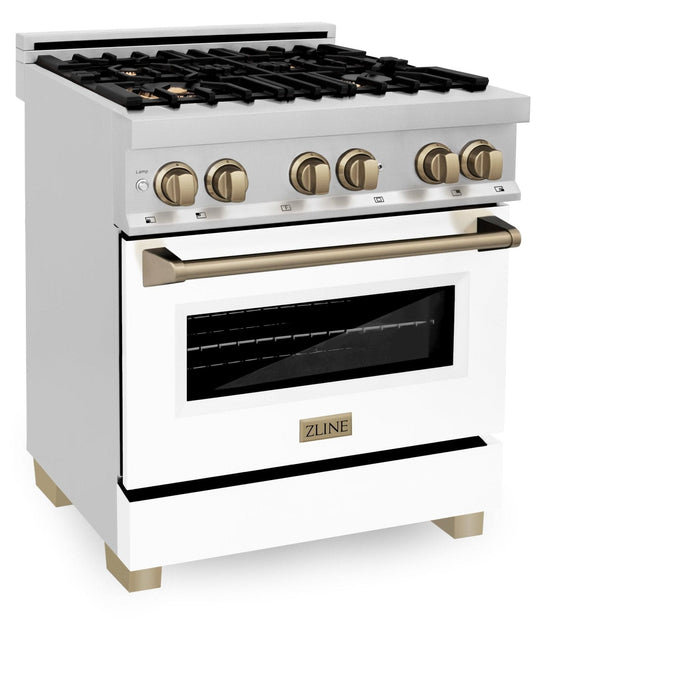 ZLINE 30" Autograph Dual Fuel Range, White Door, Bronze, RAZ - WM - 30 - CB - Farmhouse Kitchen and Bath