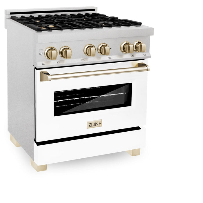 ZLINE 30" Autograph, Dual Fuel Range, White Door, Gold, RASZ - WM - 30 - G - Farmhouse Kitchen and Bath