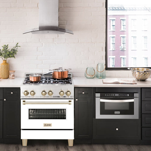 ZLINE 30" Autograph, Dual Fuel Range, White Door, Gold, RASZ - WM - 30 - G - Farmhouse Kitchen and Bath