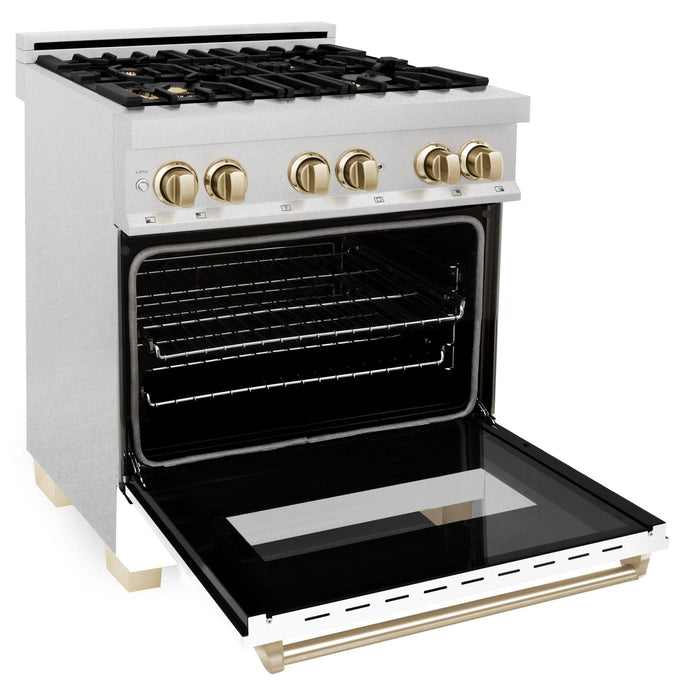 ZLINE 30" Autograph, Dual Fuel Range, White Door, Gold, RASZ - WM - 30 - G - Farmhouse Kitchen and Bath