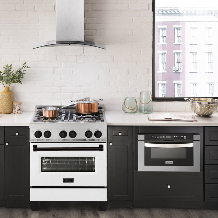 ZLINE 30" Autograph, Dual Fuel Range, White Door, RASZ - WM - 30 - MB - Farmhouse Kitchen and Bath