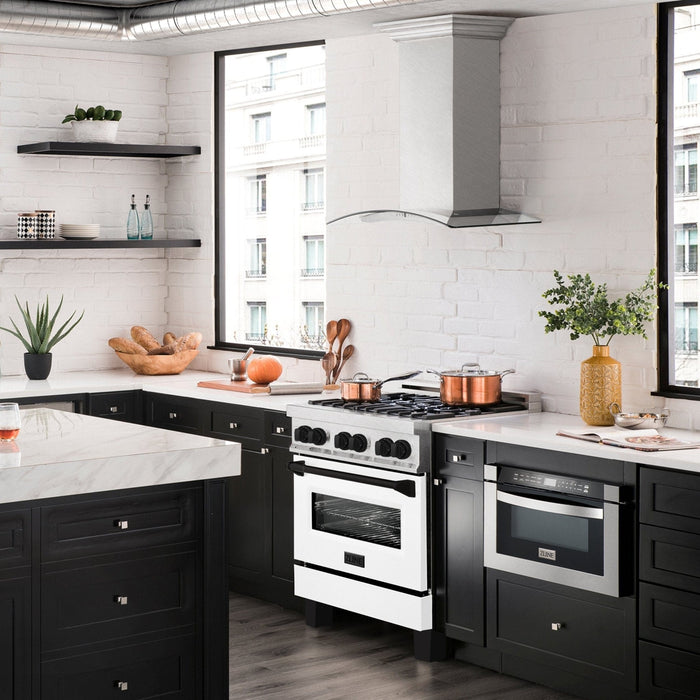 ZLINE 30" Autograph, Dual Fuel Range, White Door, RASZ - WM - 30 - MB - Farmhouse Kitchen and Bath
