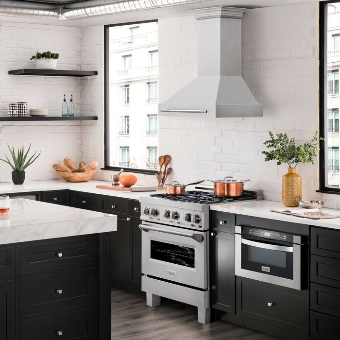ZLINE 30" Autograph DuraSnow Stainless Steel Wall Range Hood 8654SNX - 30 - Farmhouse Kitchen and Bath