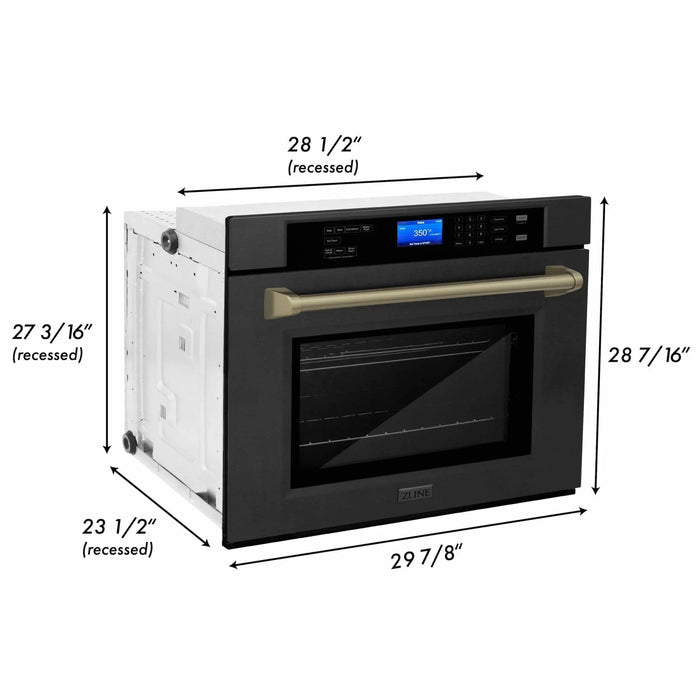 ZLINE 30" Autograph Edition Single Wall Oven with Self Clean and True Convection in Black Stainless Steel Gold Accent AWSZ - 30 - BS - G - Farmhouse Kitchen and Bath