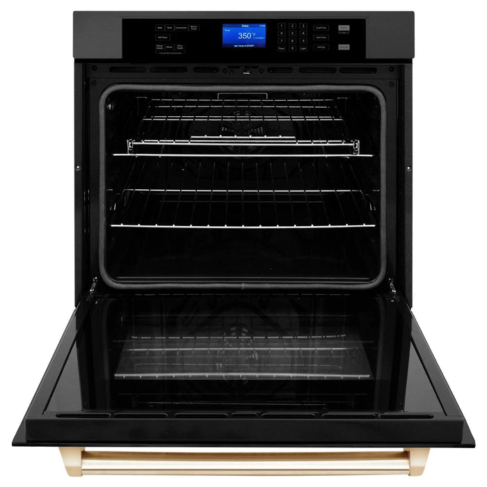 ZLINE 30" Autograph Edition Single Wall Oven with Self Clean and True Convection in Black Stainless Steel Gold Accent AWSZ - 30 - BS - G - Farmhouse Kitchen and Bath