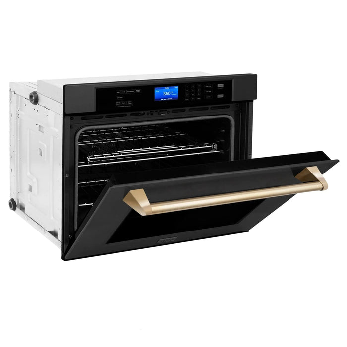 ZLINE 30" Autograph Edition Single Wall Oven with Self Clean and True Convection in Black Stainless Steel Gold Accent AWSZ - 30 - BS - G - Farmhouse Kitchen and Bath