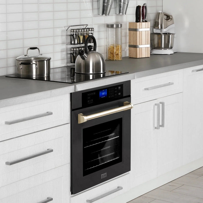 ZLINE 30" Autograph Edition Single Wall Oven with Self Clean and True Convection in Black Stainless Steel Gold Accent AWSZ - 30 - BS - G - Farmhouse Kitchen and Bath