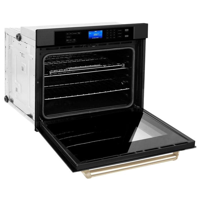 ZLINE 30" Autograph Edition Single Wall Oven with Self Clean and True Convection in Black Stainless Steel Gold Accent AWSZ - 30 - BS - G - Farmhouse Kitchen and Bath