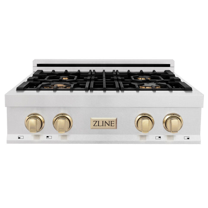ZLINE 30" Autograph Rangetop, DuraSnow, Gold Accent, RTZ - 30 - G - Farmhouse Kitchen and Bath