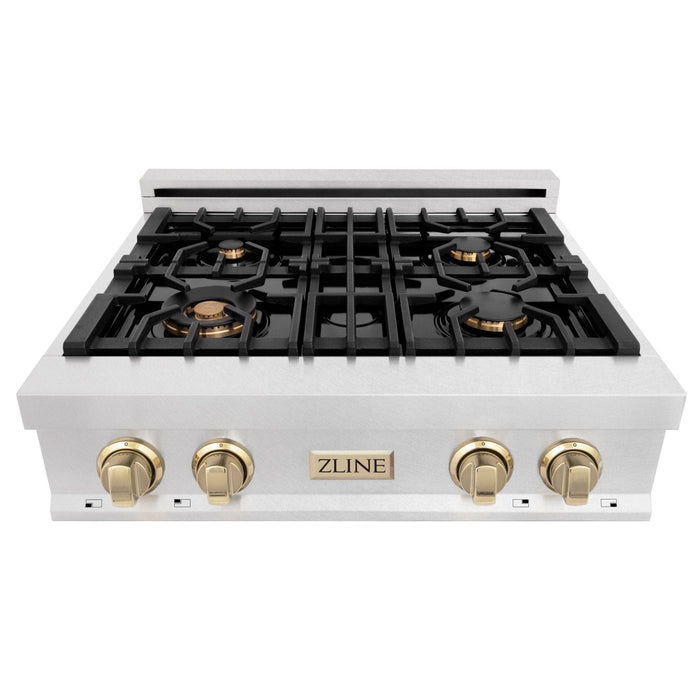 ZLINE 30" Autograph Rangetop, DuraSnow, Gold Accent, RTZ - 30 - G - Farmhouse Kitchen and Bath