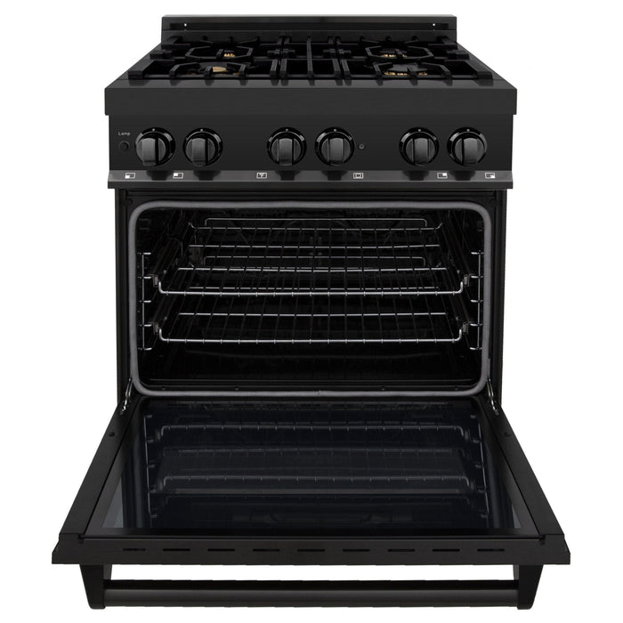 ZLINE 30" Black Stainless, Gas/Electric Oven, Brass Burners, RAB - BR - 30 - Farmhouse Kitchen and Bath