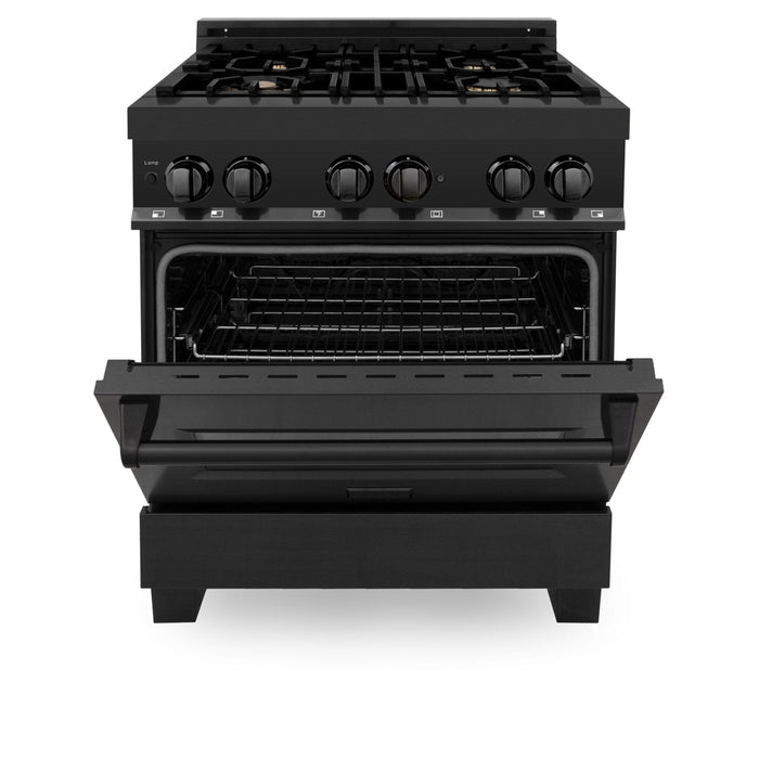 ZLINE 30" Black Stainless, Gas/Electric Oven, Brass Burners, RAB - BR - 30 - Farmhouse Kitchen and Bath