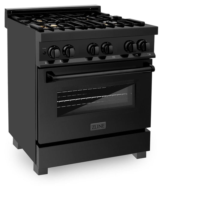 ZLINE 30" Black Stainless, Gas/Electric Oven, Brass Burners, RAB - BR - 30 - Farmhouse Kitchen and Bath