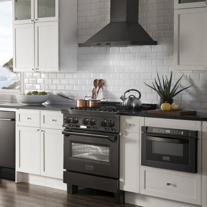 ZLINE 30" Black Stainless, Gas/Electric Oven, Brass Burners, RAB - BR - 30 - Farmhouse Kitchen and Bath