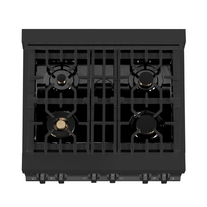 ZLINE 30" Black Stainless, Gas/Electric Oven, Brass Burners, RAB - BR - 30 - Farmhouse Kitchen and Bath
