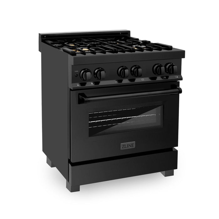 ZLINE 30" Black Stainless, Gas/Electric Oven, Brass Burners, RAB - BR - 30 - Farmhouse Kitchen and Bath
