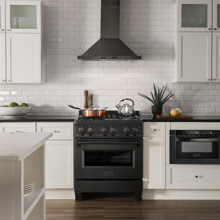 ZLINE 30" Black Stainless, Gas/Electric Oven, Brass Burners, RAB - BR - 30 - Farmhouse Kitchen and Bath