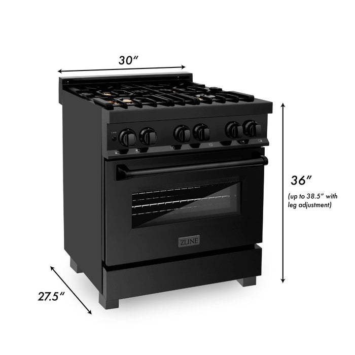 ZLINE 30" Black Stainless, Gas/Electric Oven, Brass Burners, RAB - BR - 30 - Farmhouse Kitchen and Bath