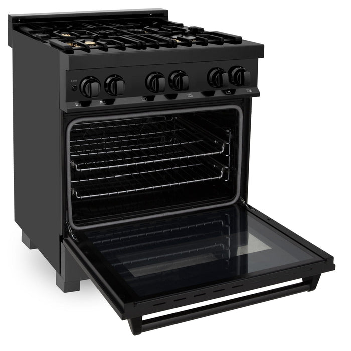 ZLINE 30" Black Stainless, Gas/Electric Oven, Brass Burners, RAB - BR - 30 - Farmhouse Kitchen and Bath