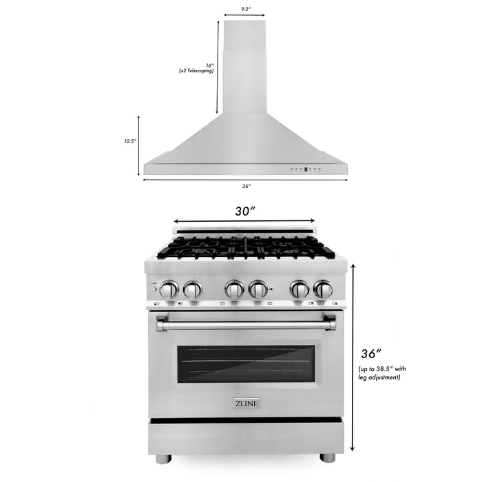 ZLINE 30" Bundle Range RA30 & Wall Range Hood KB - 30, 2KP - RARH30 - Farmhouse Kitchen and Bath