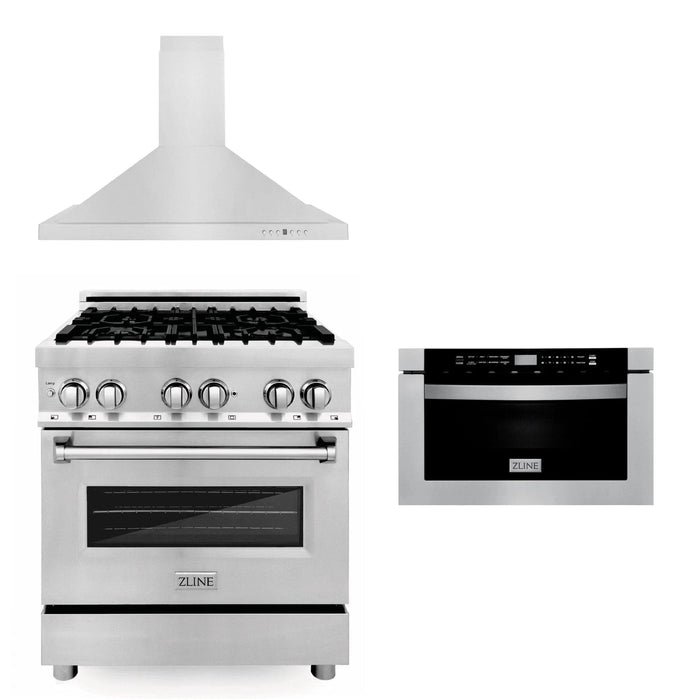 ZLINE 30" Bundled Stainless Dual Range, Range Hood, Microwave, 3KP - RARH30 - MW - Farmhouse Kitchen and Bath