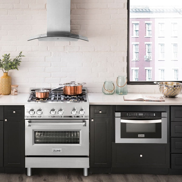 ZLINE 30" Dual Fuel Oven Range, Stainless Steel, Brass Burners, RA - BR - 30 - Farmhouse Kitchen and Bath
