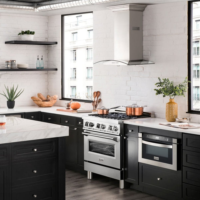 ZLINE 30" Dual Fuel Oven Range, Stainless Steel, Brass Burners, RA - BR - 30 - Farmhouse Kitchen and Bath