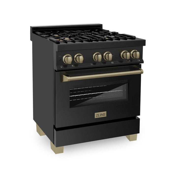 ZLINE 30" Dual Fuel Range, Black Stainless, Champagne Bronze, RABZ - 30 - CB - Farmhouse Kitchen and Bath
