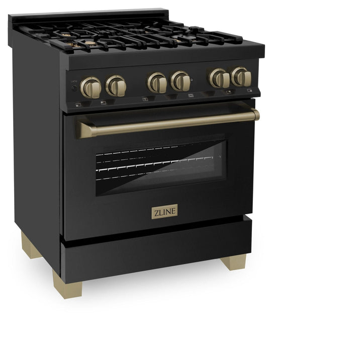 ZLINE 30" Dual Fuel Range, Black Stainless, Champagne Bronze, RABZ - 30 - CB - Farmhouse Kitchen and Bath