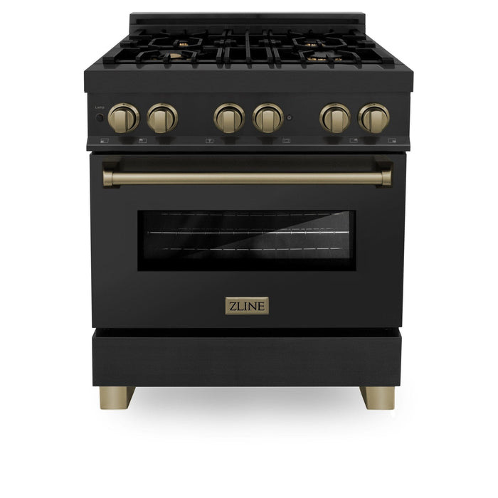 ZLINE 30" Dual Fuel Range, Black Stainless, Champagne Bronze, RABZ - 30 - CB - Farmhouse Kitchen and Bath