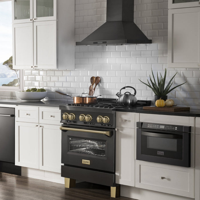 ZLINE 30" Dual Fuel Range, Black Stainless, Champagne Bronze, RABZ - 30 - CB - Farmhouse Kitchen and Bath